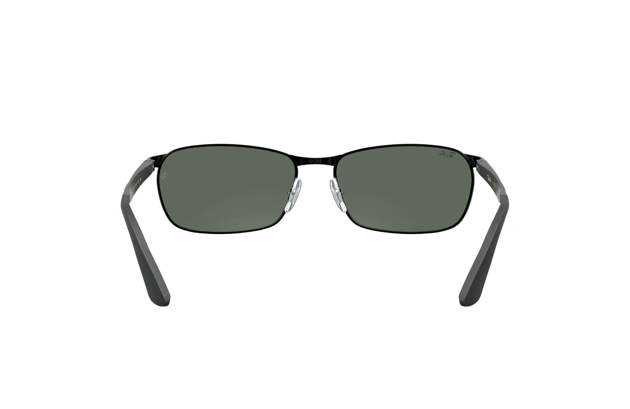 Ray-Ban RB3534-002 sunglasses featuring a polished black metal frame and green lenses, ideal for men.