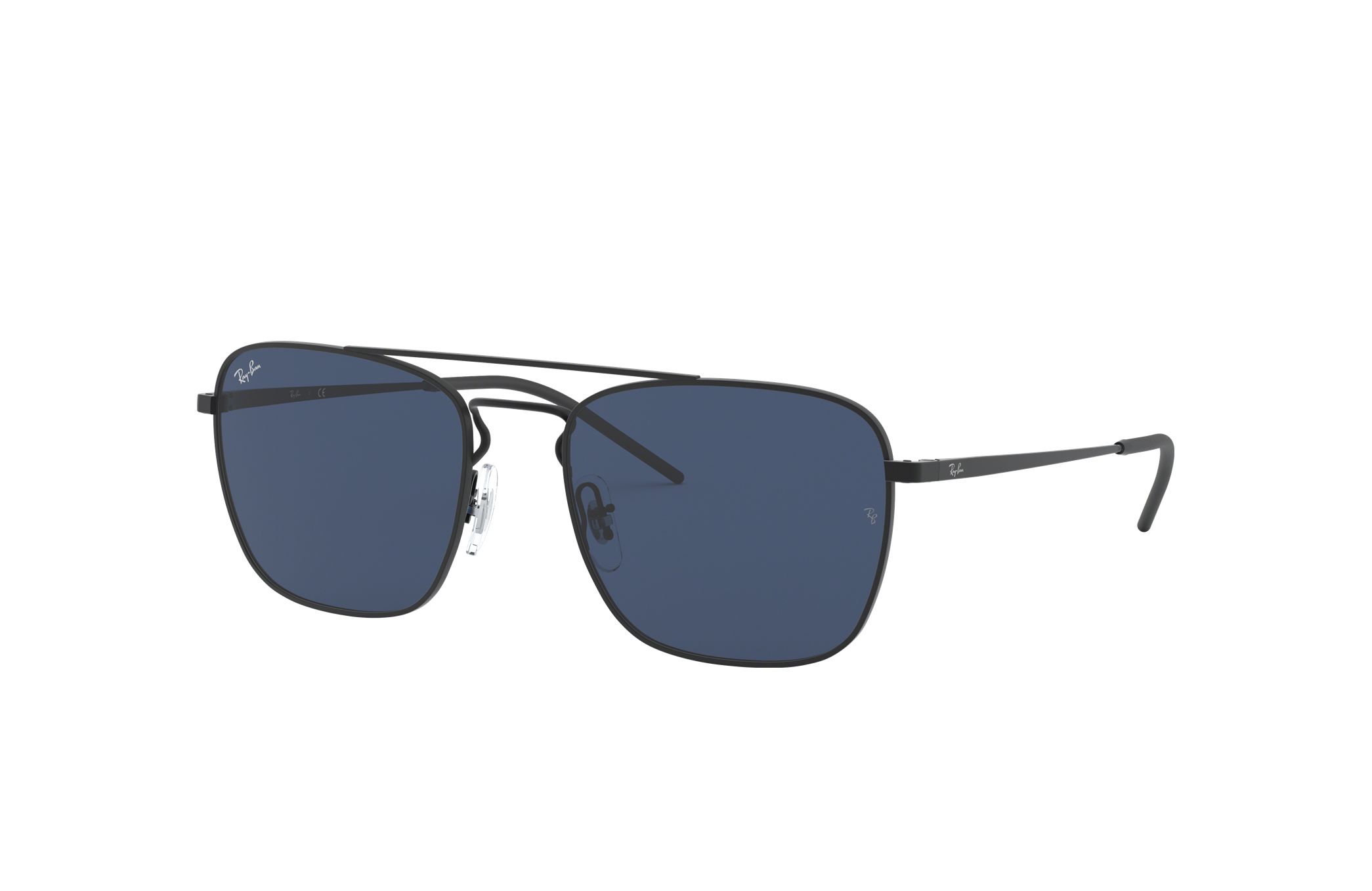 Ray-Ban RB3588-901480 Matte Black Square Blue Lens Metal Sunglasses with a sleek design and blue lenses.