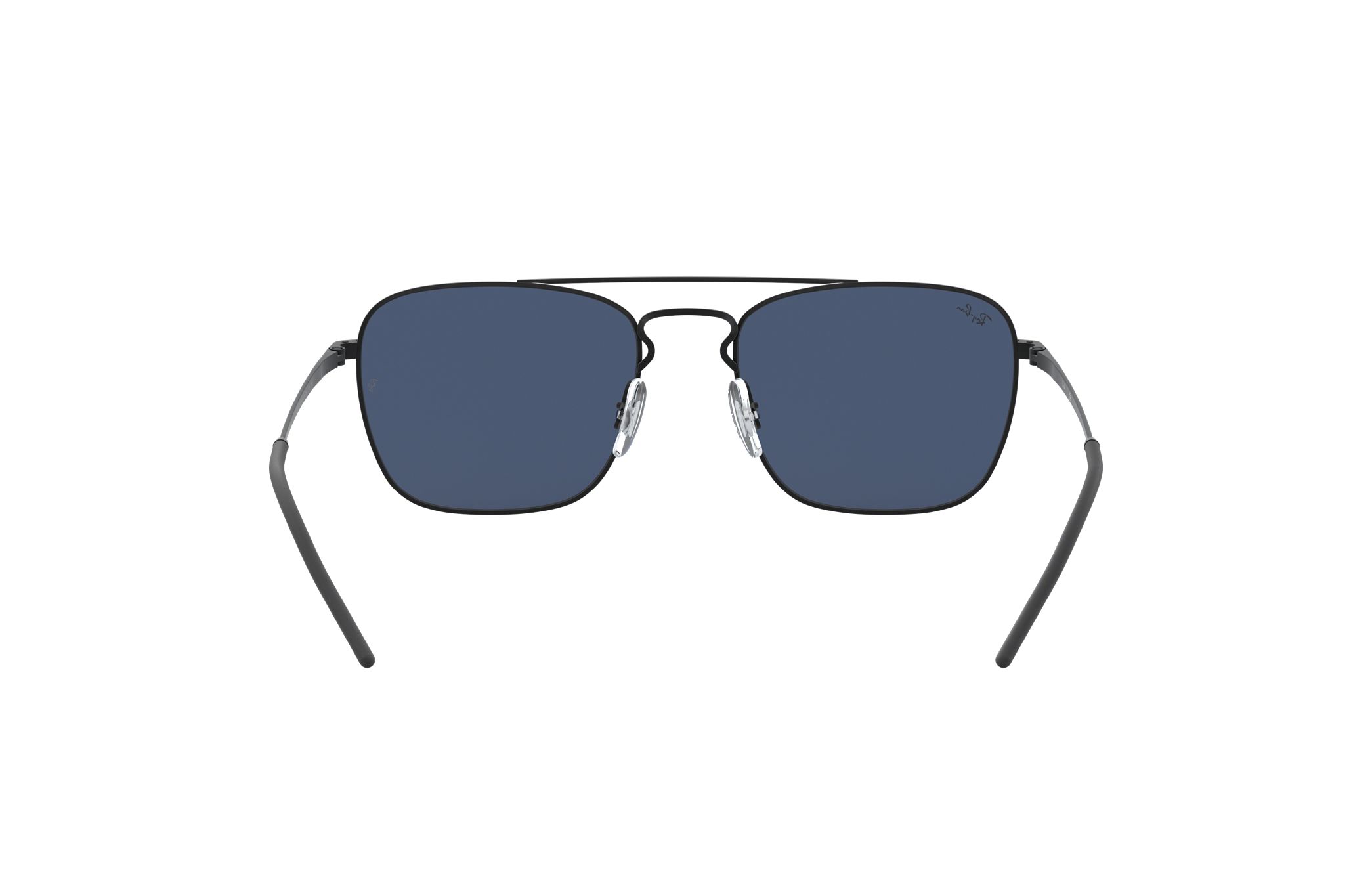 Ray-Ban RB3588-901480 Matte Black Square Blue Lens Metal Sunglasses with a sleek design and blue lenses.