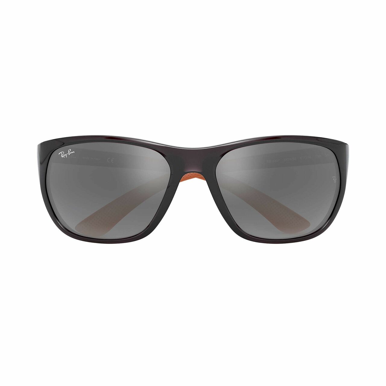 Ray-Ban RB4307-643988 Transparent Grey Square sunglasses with grey gradient mirror lenses, showcasing a stylish design for men.