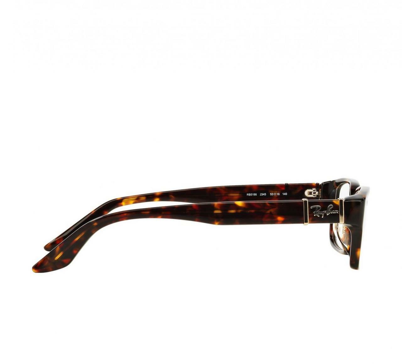 Ray-Ban RB5198-2345 tortoise rectangular plastic eyeglasses with demo lens, stylish and unisex design.