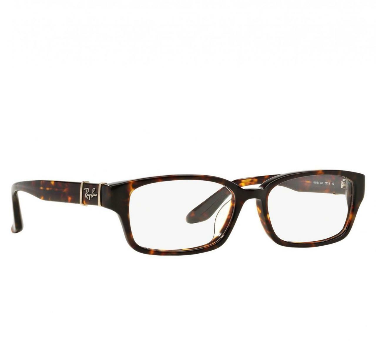 Ray-Ban RB5198-2345 tortoise rectangular plastic eyeglasses with demo lens, stylish and unisex design.