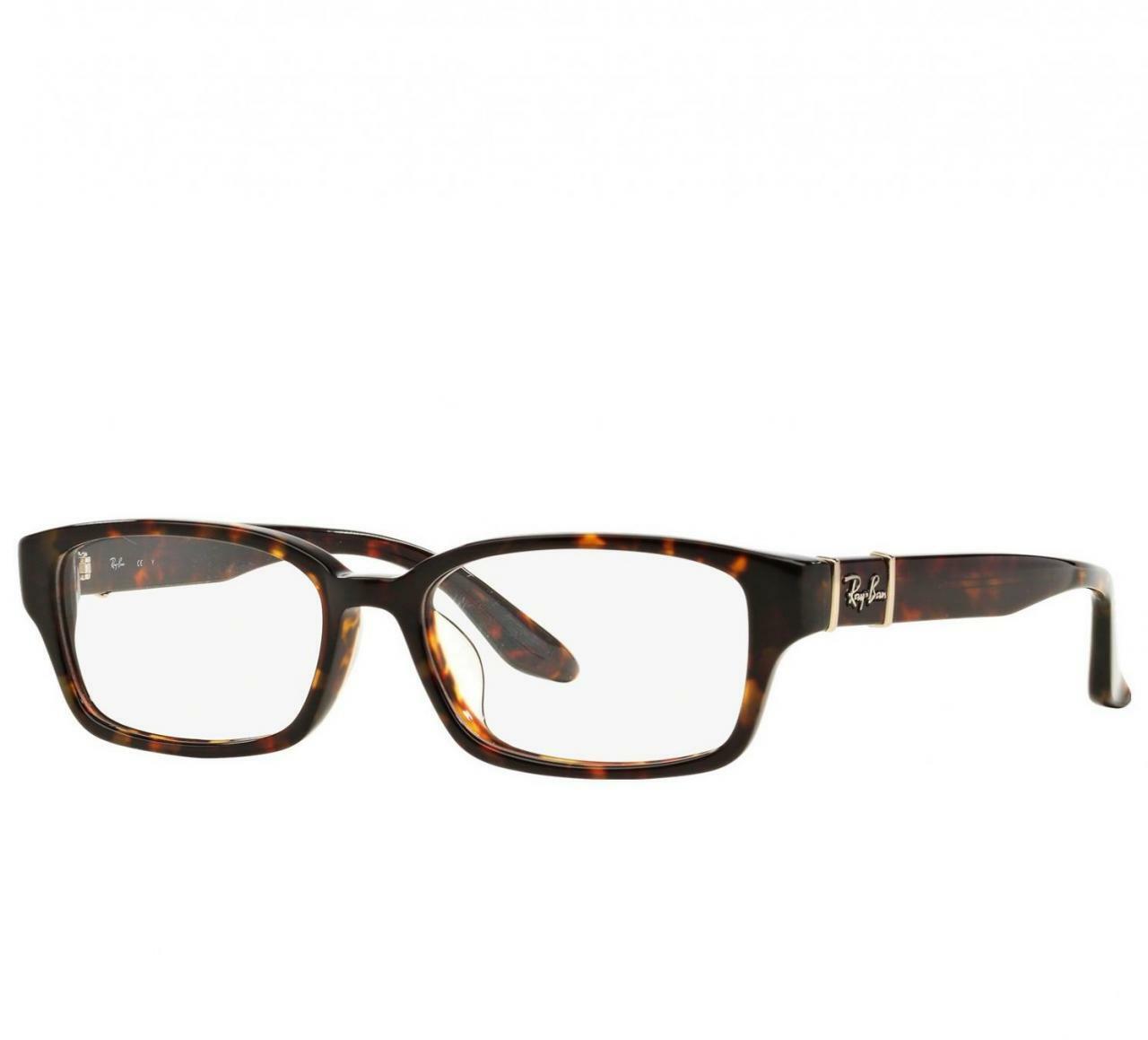 Ray-Ban RB5198-2345 tortoise rectangular plastic eyeglasses with demo lens, stylish and unisex design.