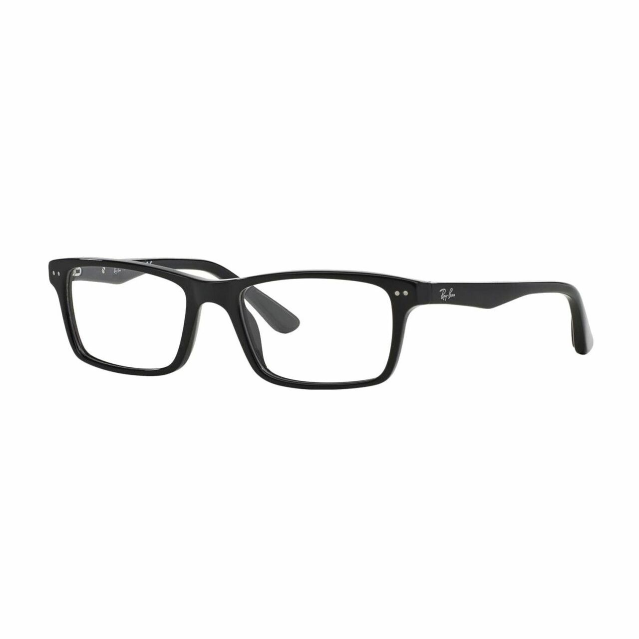 Ray-Ban RB5288-2000 Black Rectangular Unisex Plastic Eyeglasses displayed with a case and cleaning cloth.