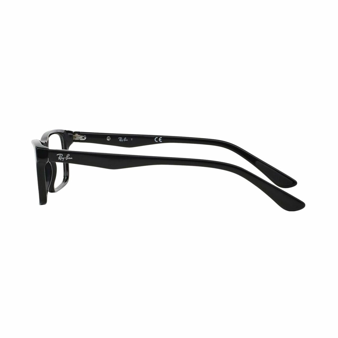 Ray-Ban RB5288-2000 Black Rectangular Unisex Plastic Eyeglasses displayed with a case and cleaning cloth.