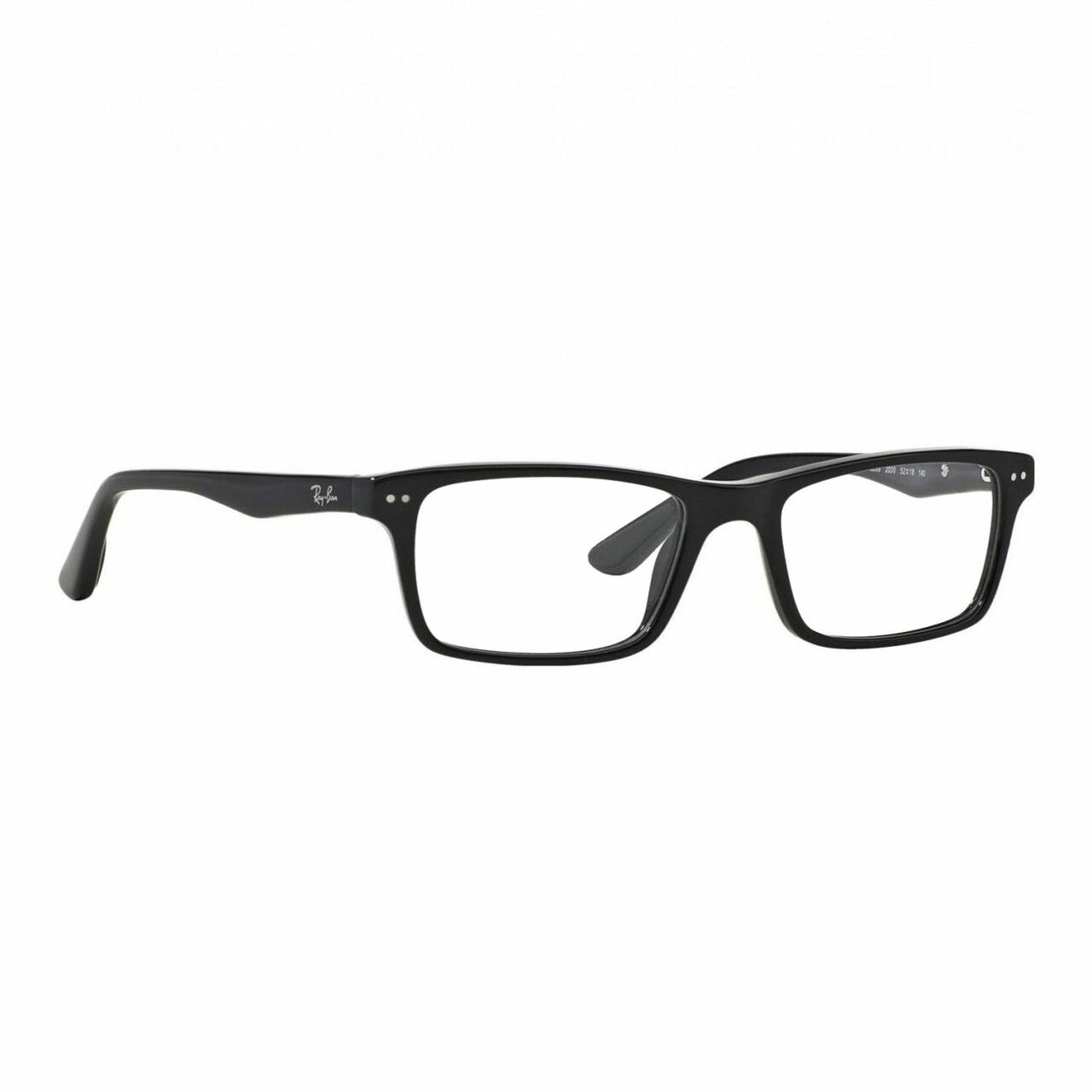 Ray-Ban RB5288-2000 Black Rectangular Unisex Plastic Eyeglasses displayed with a case and cleaning cloth.