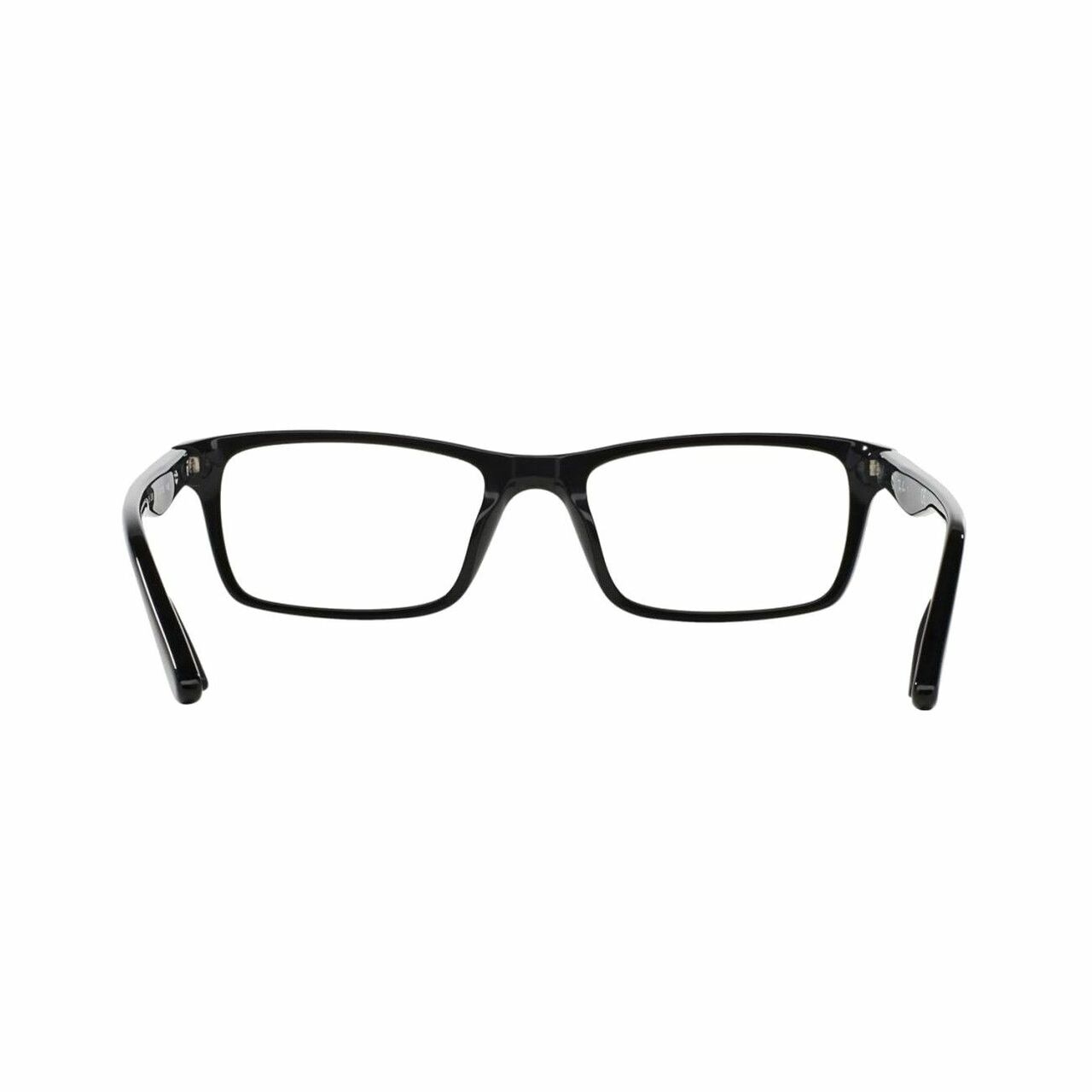 Ray-Ban RB5288-2000 Black Rectangular Unisex Plastic Eyeglasses displayed with a case and cleaning cloth.