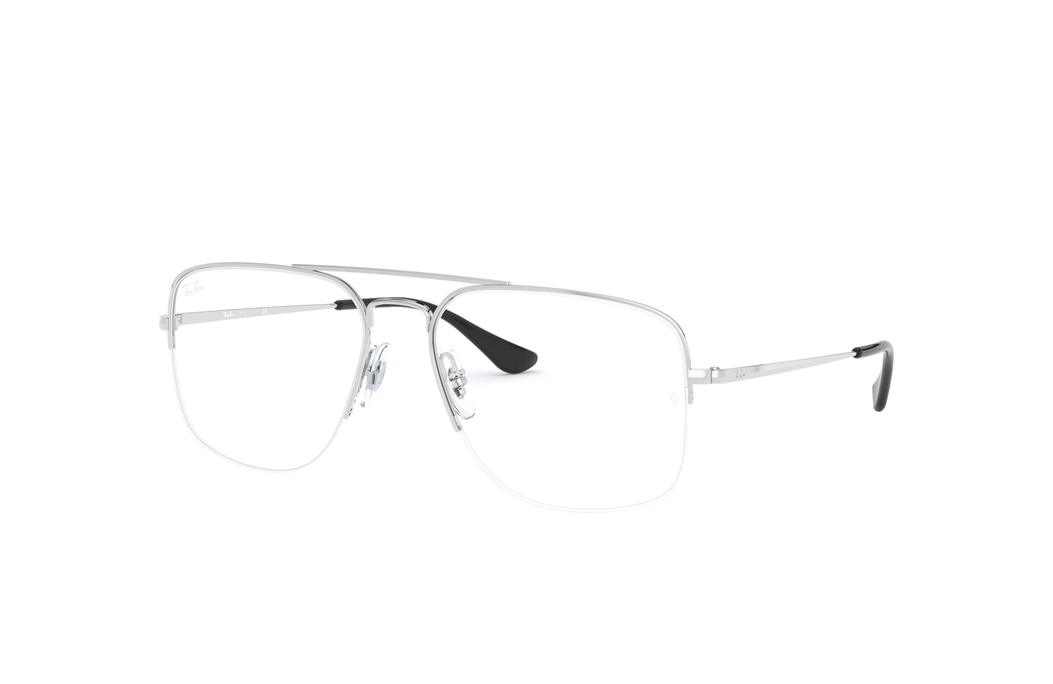 Ray-Ban RB6441-2501 Polished Silver Square 56mm Lens Optical Eyeglasses Frame with case and cleaning cloth.