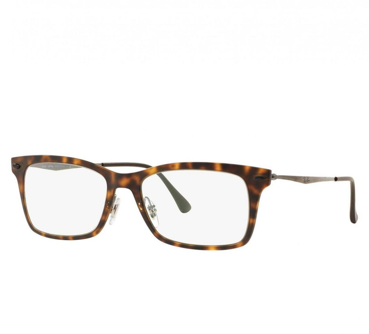 Ray-Ban RB7039-5200 eyeglasses featuring a tortoise and gunmetal design, made from LightRay Titanium.