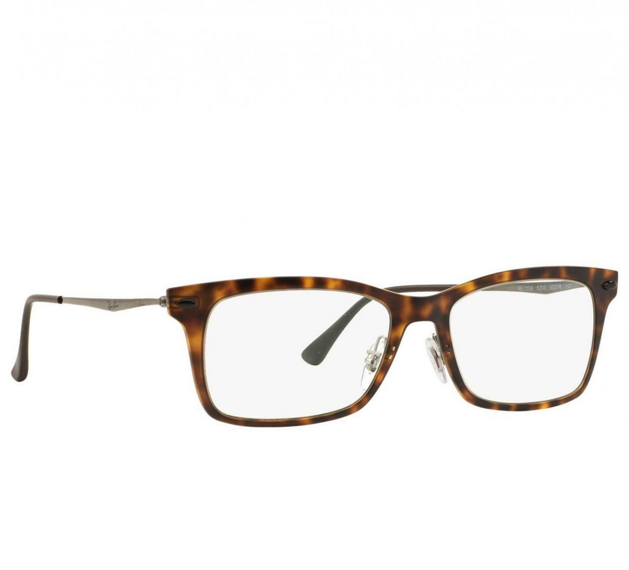 Ray-Ban RB7039-5200 eyeglasses featuring a tortoise and gunmetal design, made from LightRay Titanium.