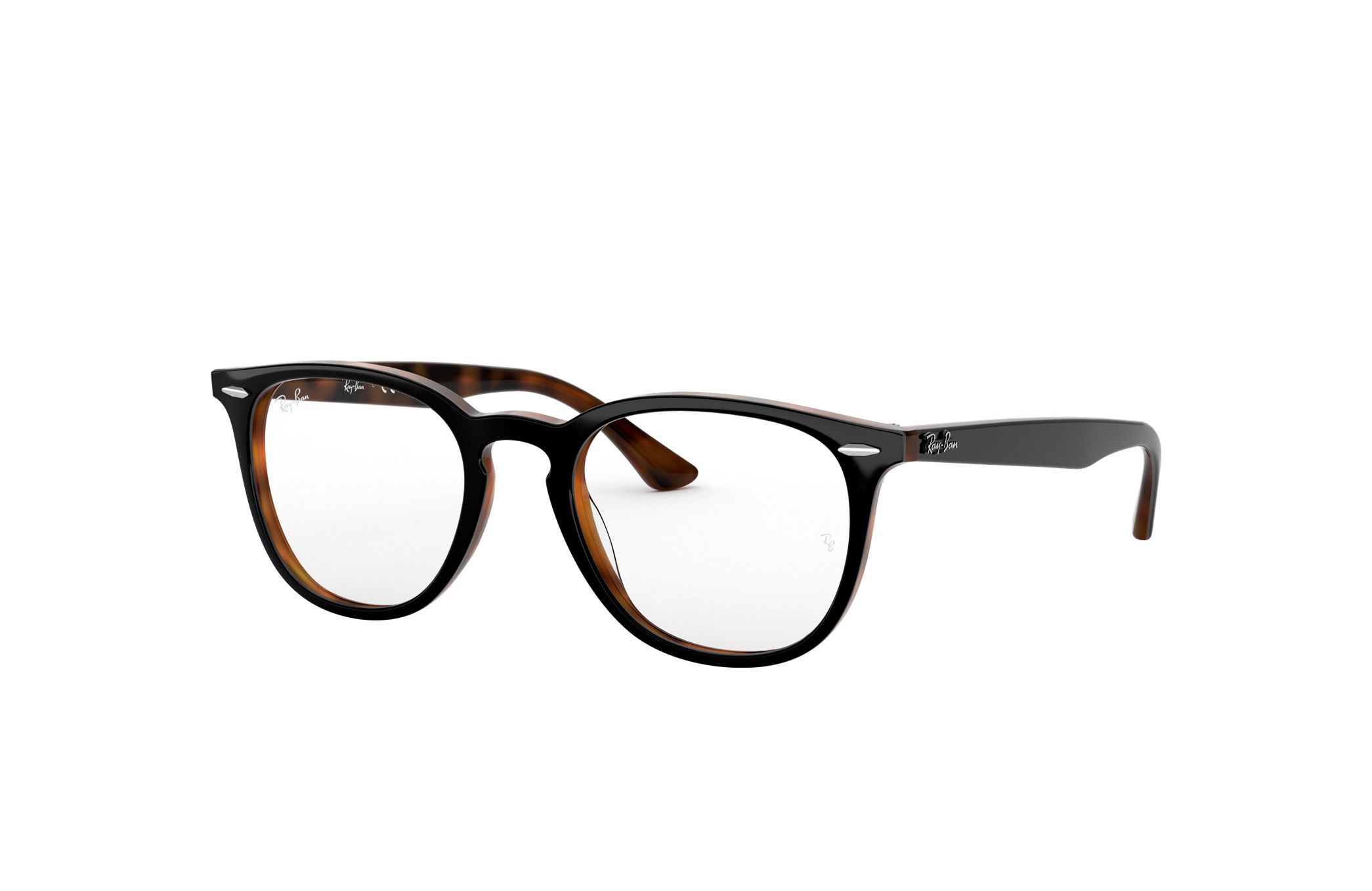 Ray-Ban RB7159-5909 Gloss Black Phantos eyeglasses with Tortoise interior, showcasing stylish design and quality craftsmanship.