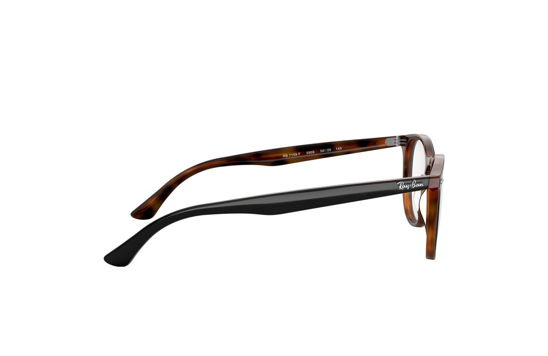 Ray-Ban RB7159-5909 Gloss Black Phantos eyeglasses with Tortoise interior, showcasing stylish design and quality craftsmanship.