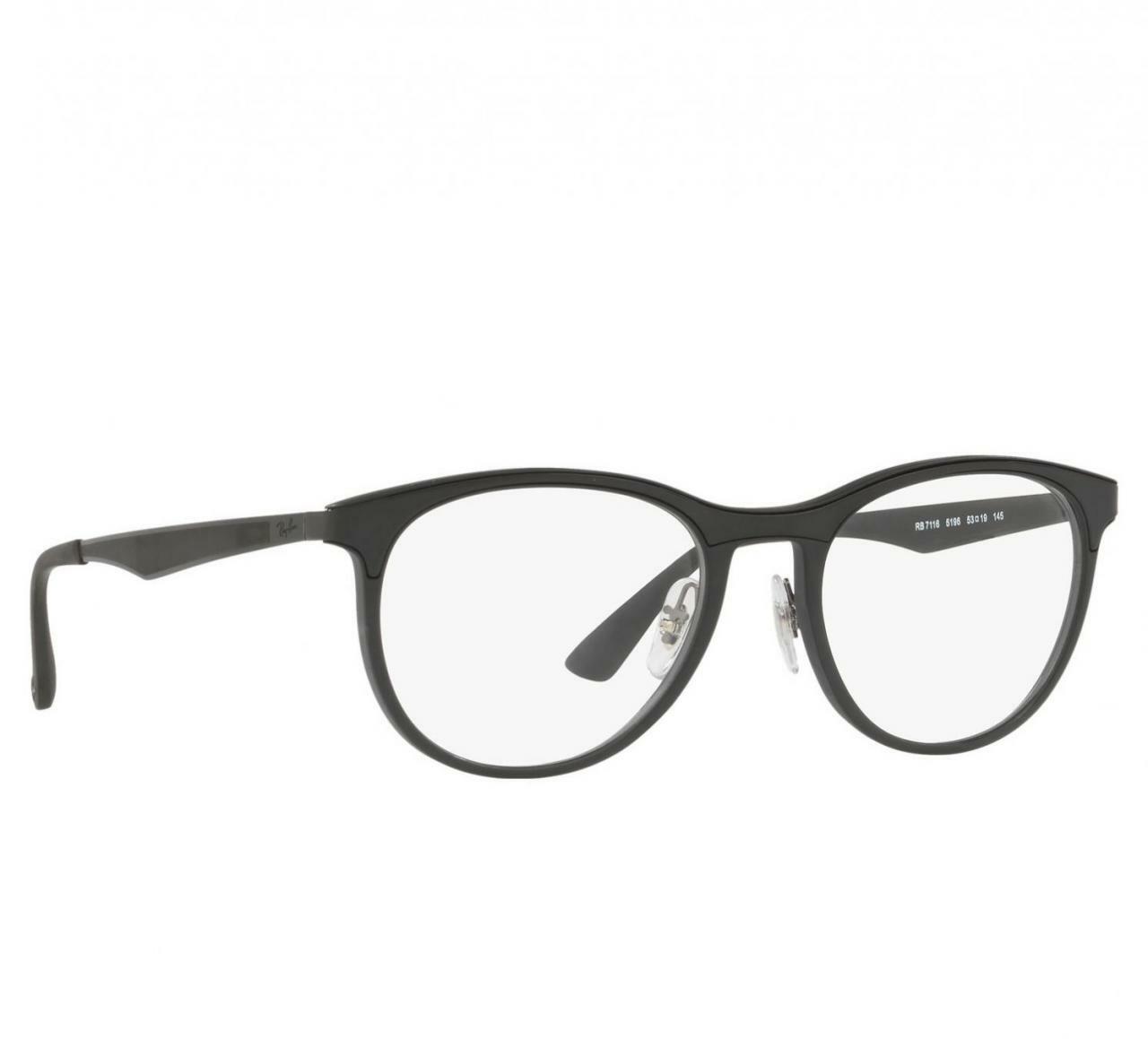 Ray-Ban RB7116-5196 Black Round Men's Nylon Eyeglasses with full-rim design and demo lenses, perfect for stylish men.