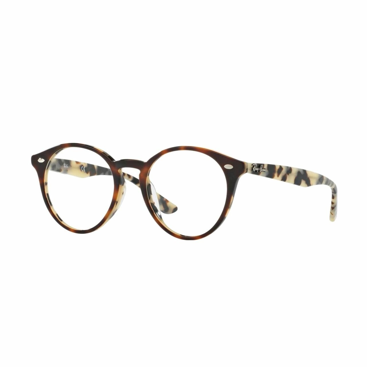 Ray-Ban RX2180VF-5676 Polished Tortoise Round Unisex Eyeglasses with 49mm lenses, showcasing a stylish design and comfortable fit.