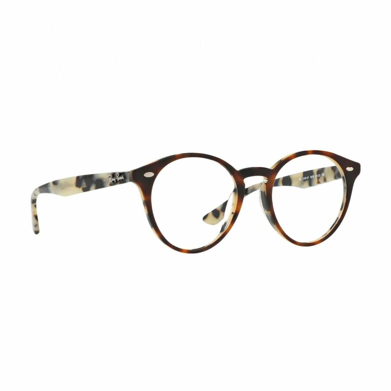 Ray-Ban RX2180VF-5676 Polished Tortoise Round Unisex Eyeglasses with 49mm lenses, showcasing a stylish design and comfortable fit.