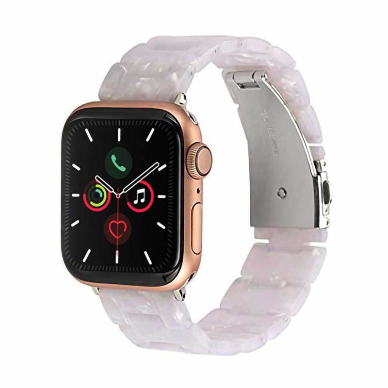 Premium resin Apple Watch band with metal clasp, adjustable length, and stylish design, suitable for 38mm and 40mm models.