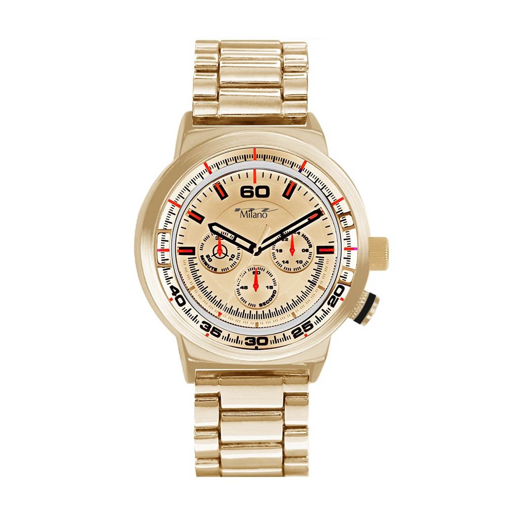 Richmond M Milano Expressions Gold Metal Band Watch with a gold dial and alloy band, showcasing elegance and sophistication.