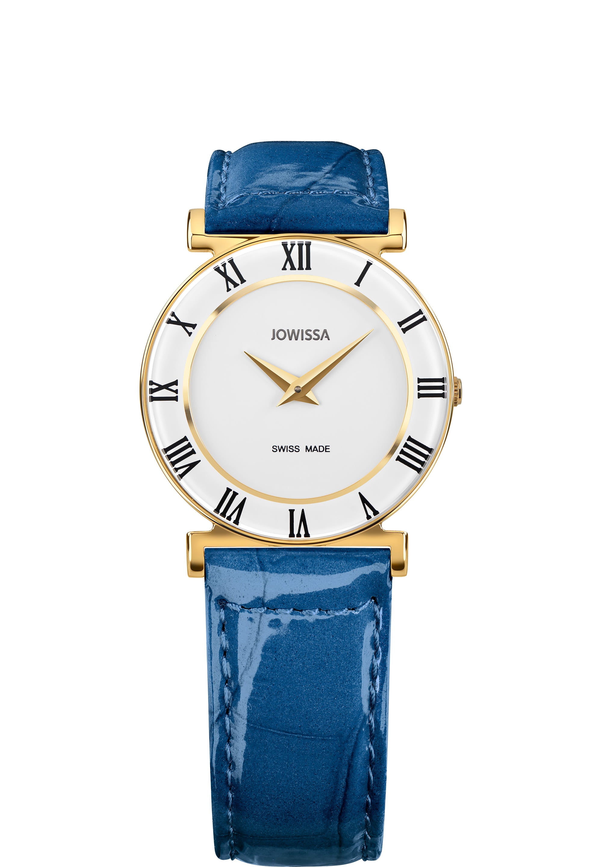 Roma Colori Swiss Ladies Watch J2.102.M featuring a stainless steel case, enamelled dial, and alligator-embossed leather strap.