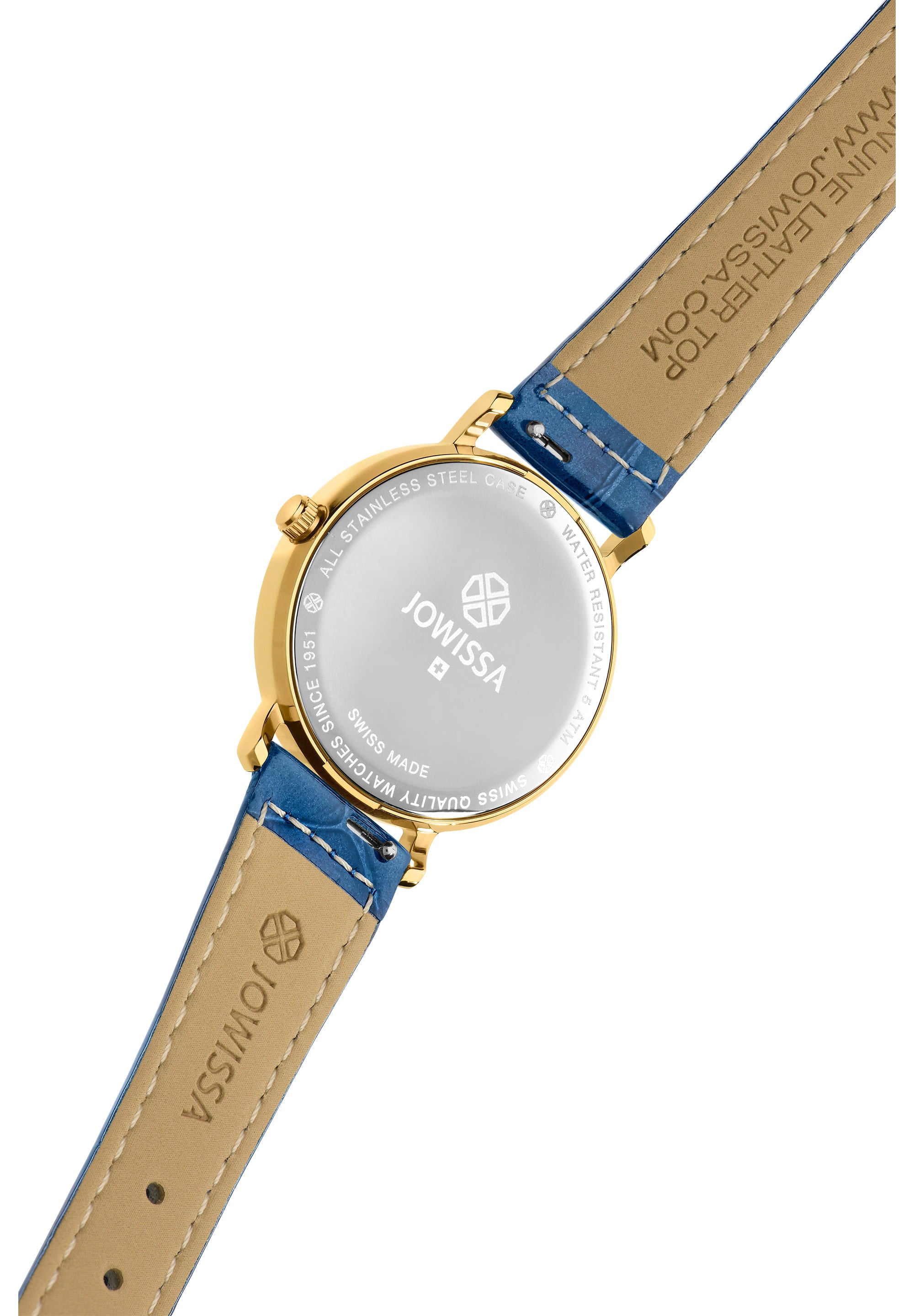 Roma Swiss Ladies Watch J2.281.M featuring a white dial, Roman numerals, and a sky blue genuine leather strap.