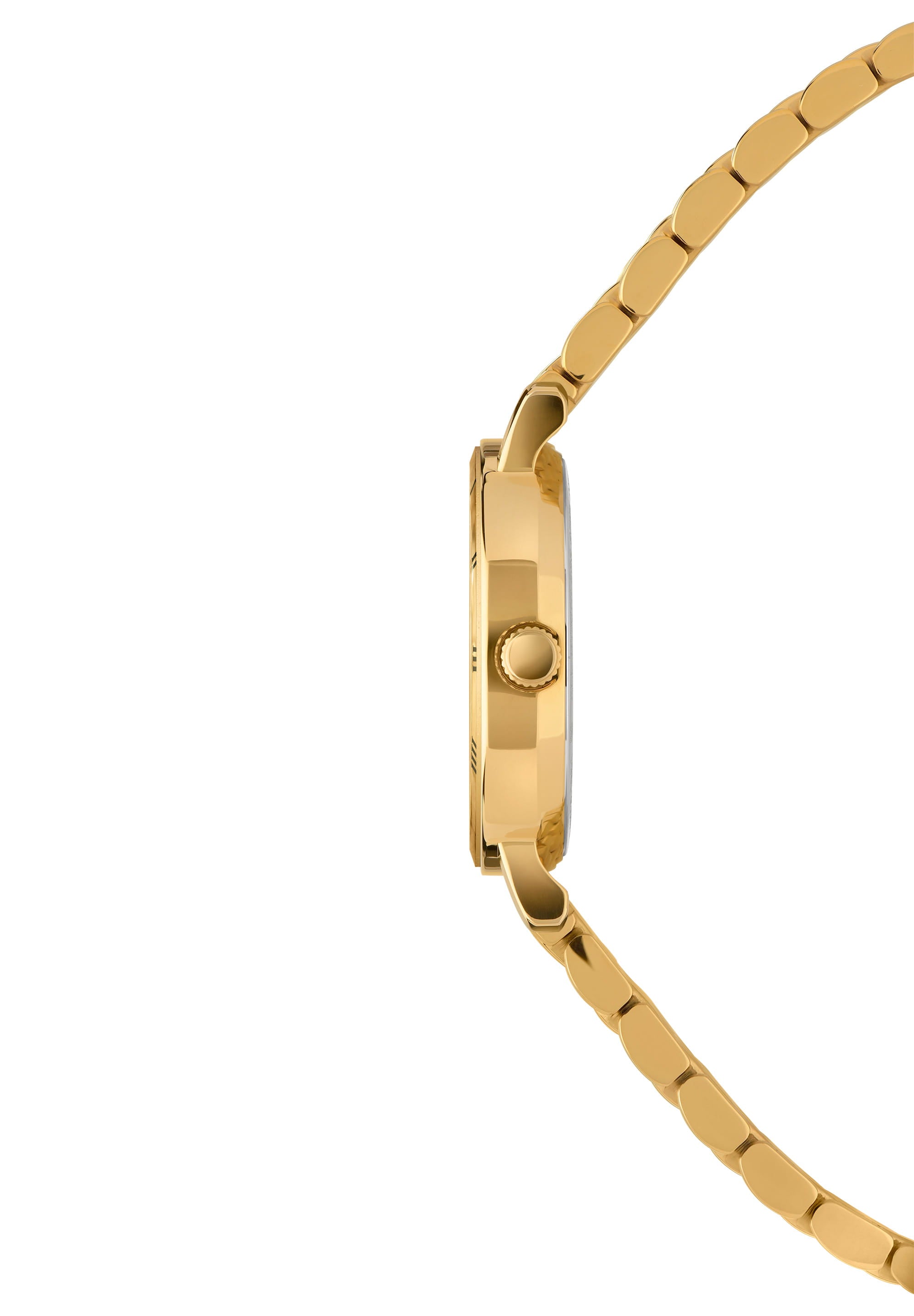 Roma Swiss Ladies Watch J2.287.S featuring a polished gold-plated bracelet and sunray dial with Roman numerals.