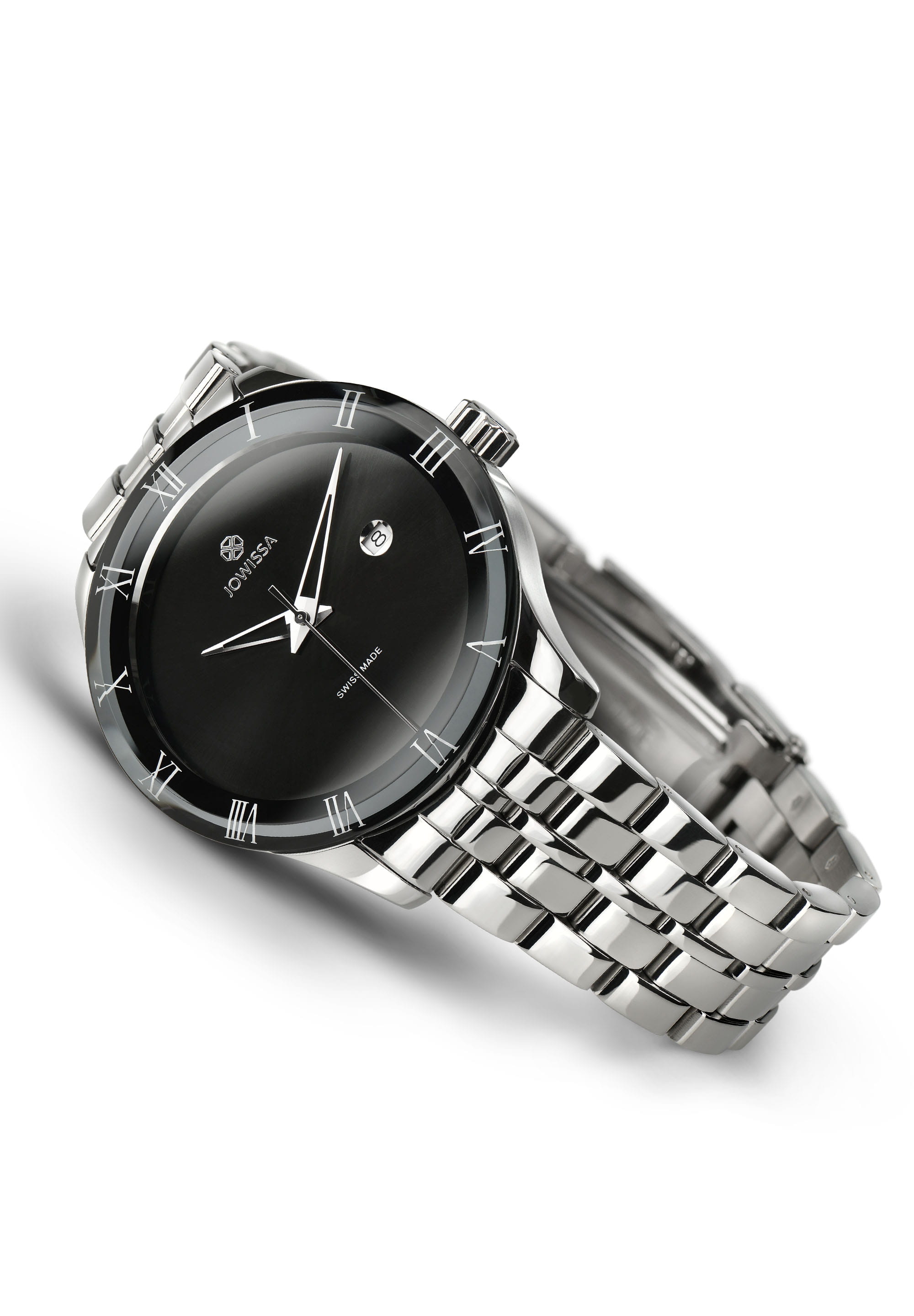 Romo Swiss Men's Watch J2.166.L featuring a stainless steel case, shiny sunray dial, and a stylish stainless steel bracelet.