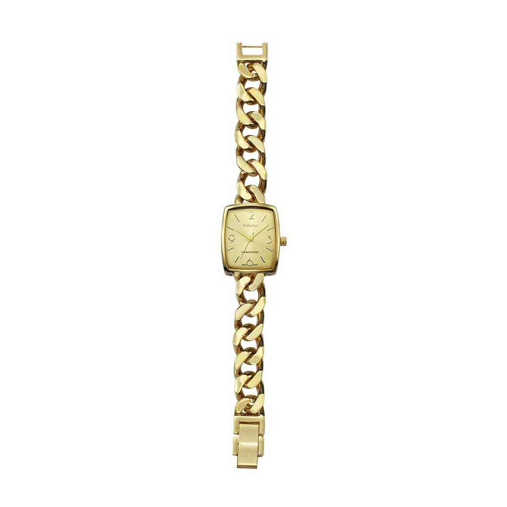 Rotonda Montres Carlo IP Gold Bracelet Watch with gold dial and IP plated metal case and band.