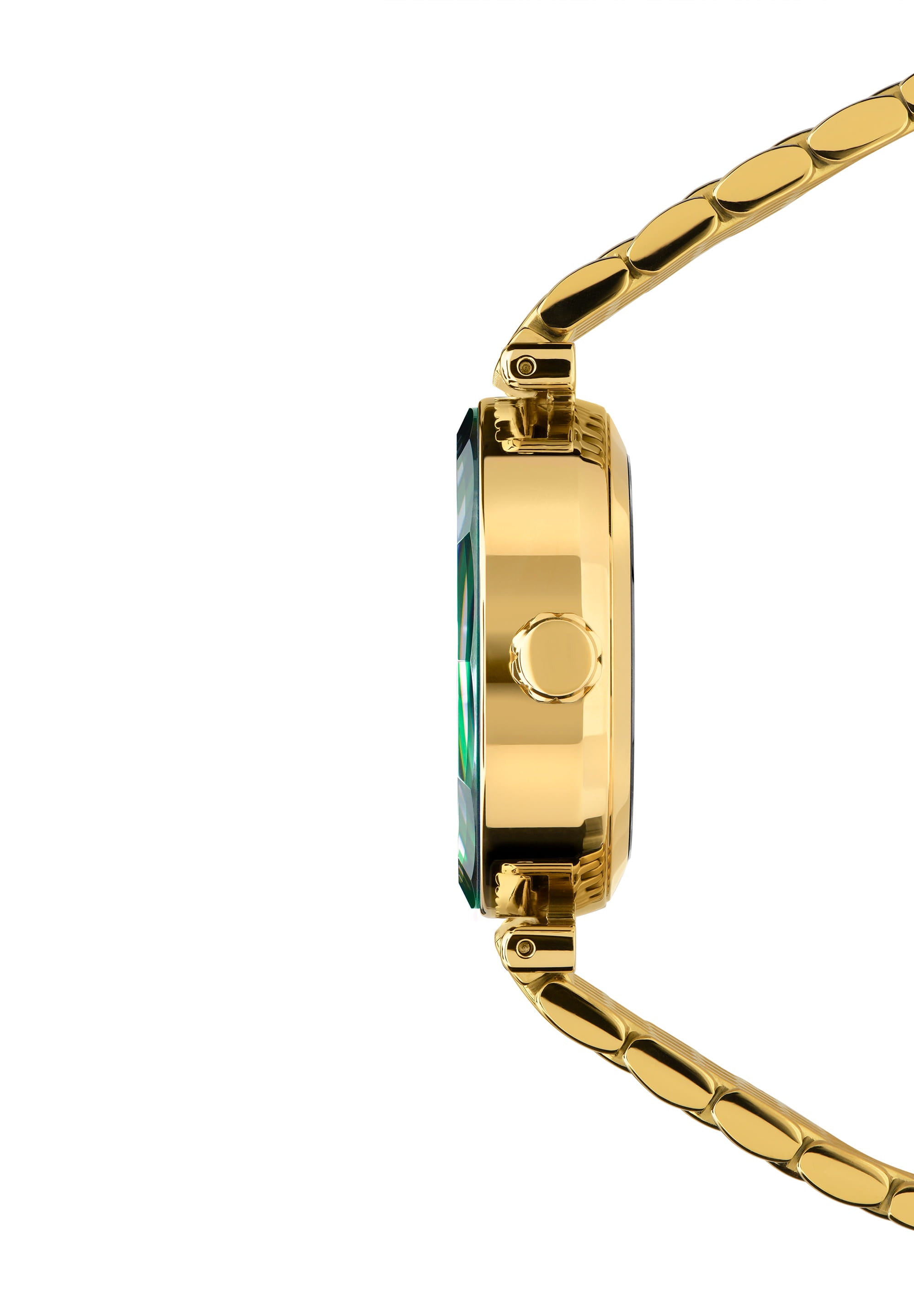 Safira 12 Swiss Automatic Watch J1.284.M featuring a gold bracelet and green dial with diamond indices.