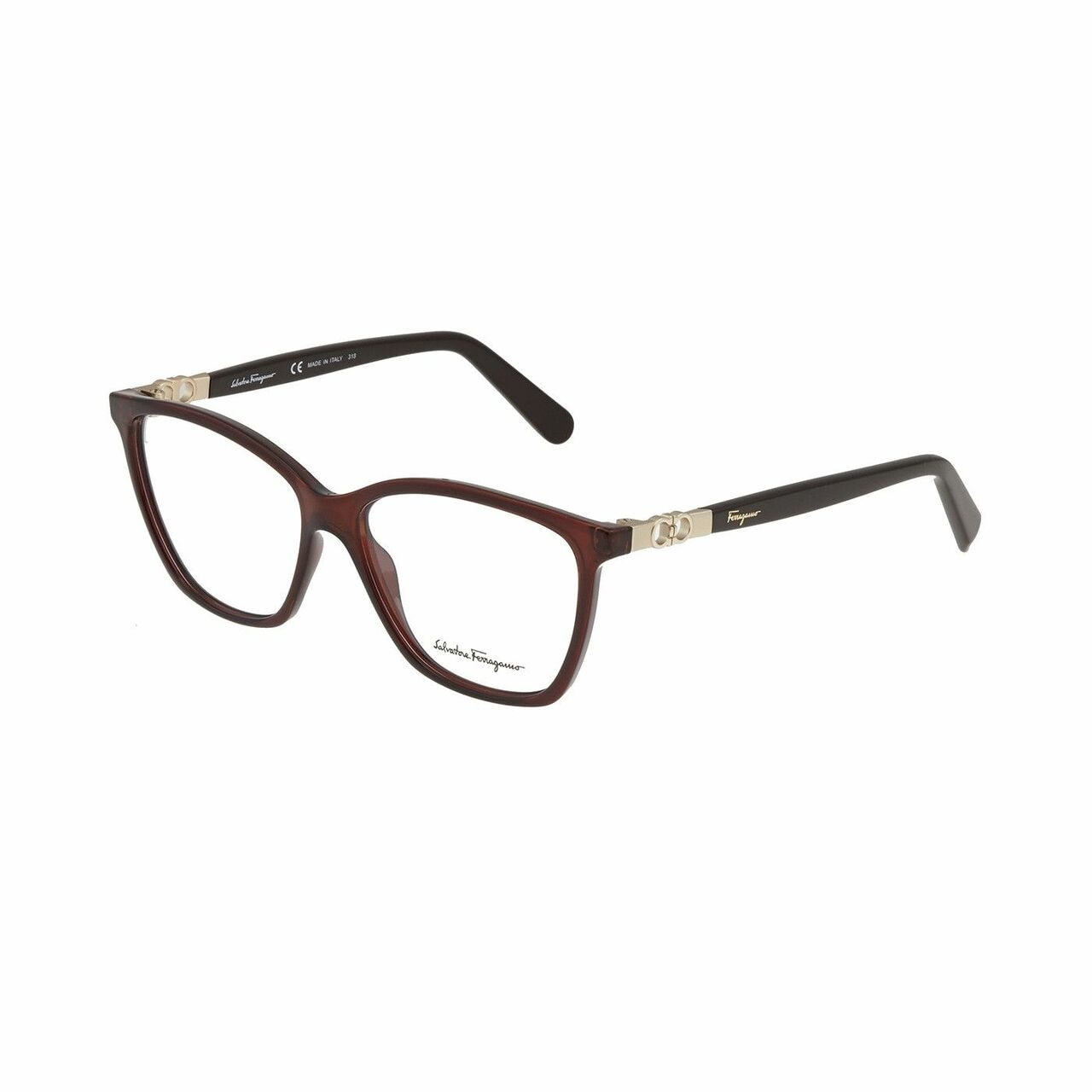 Salvatore Ferragamo SF2814-210 Brown Square Women's Plastic Eyeglasses with a stylish full-rim design, perfect for various face shapes.