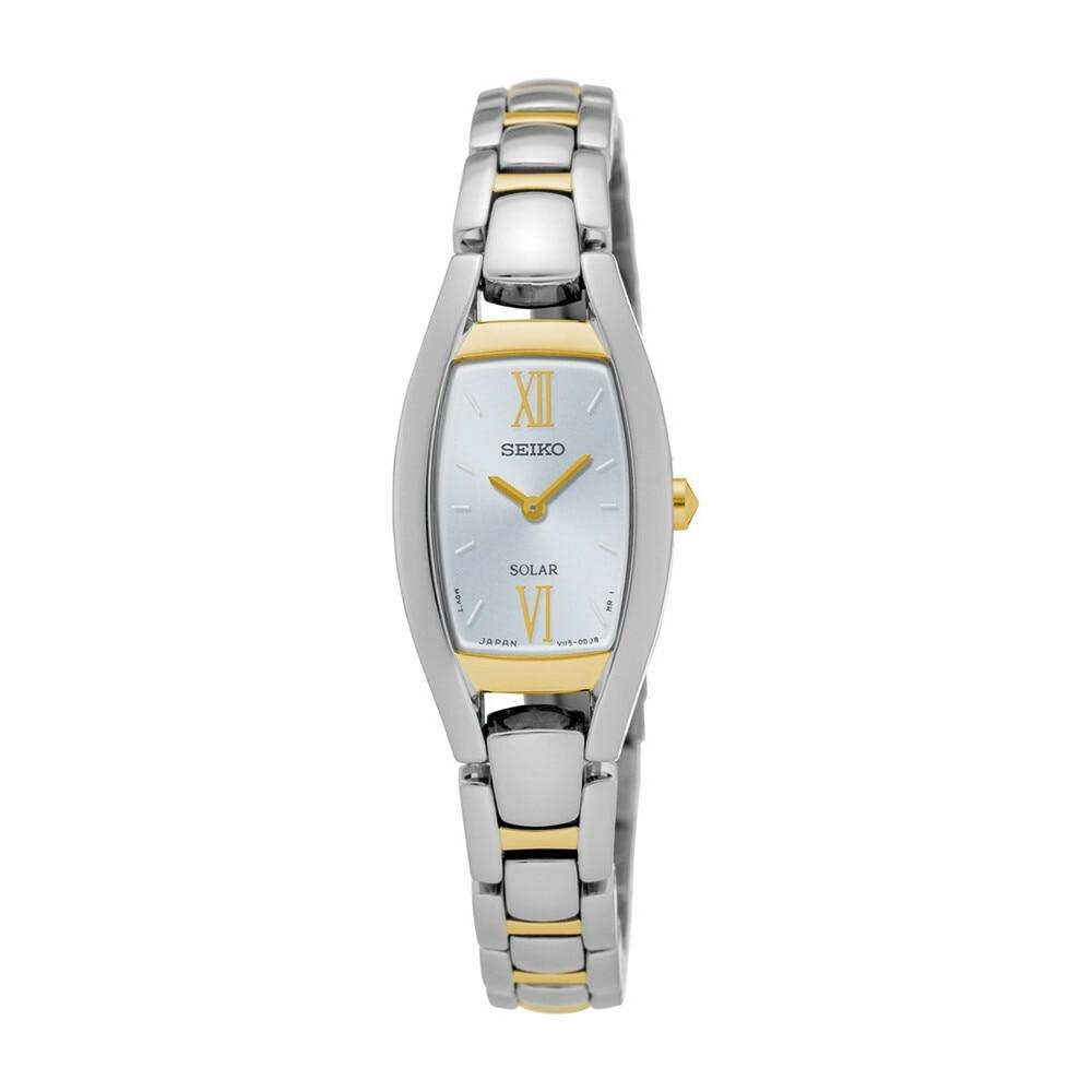 Seiko SUP318 Two Tone Women's Watch with silver dial and stainless steel band, showcasing elegance and functionality.