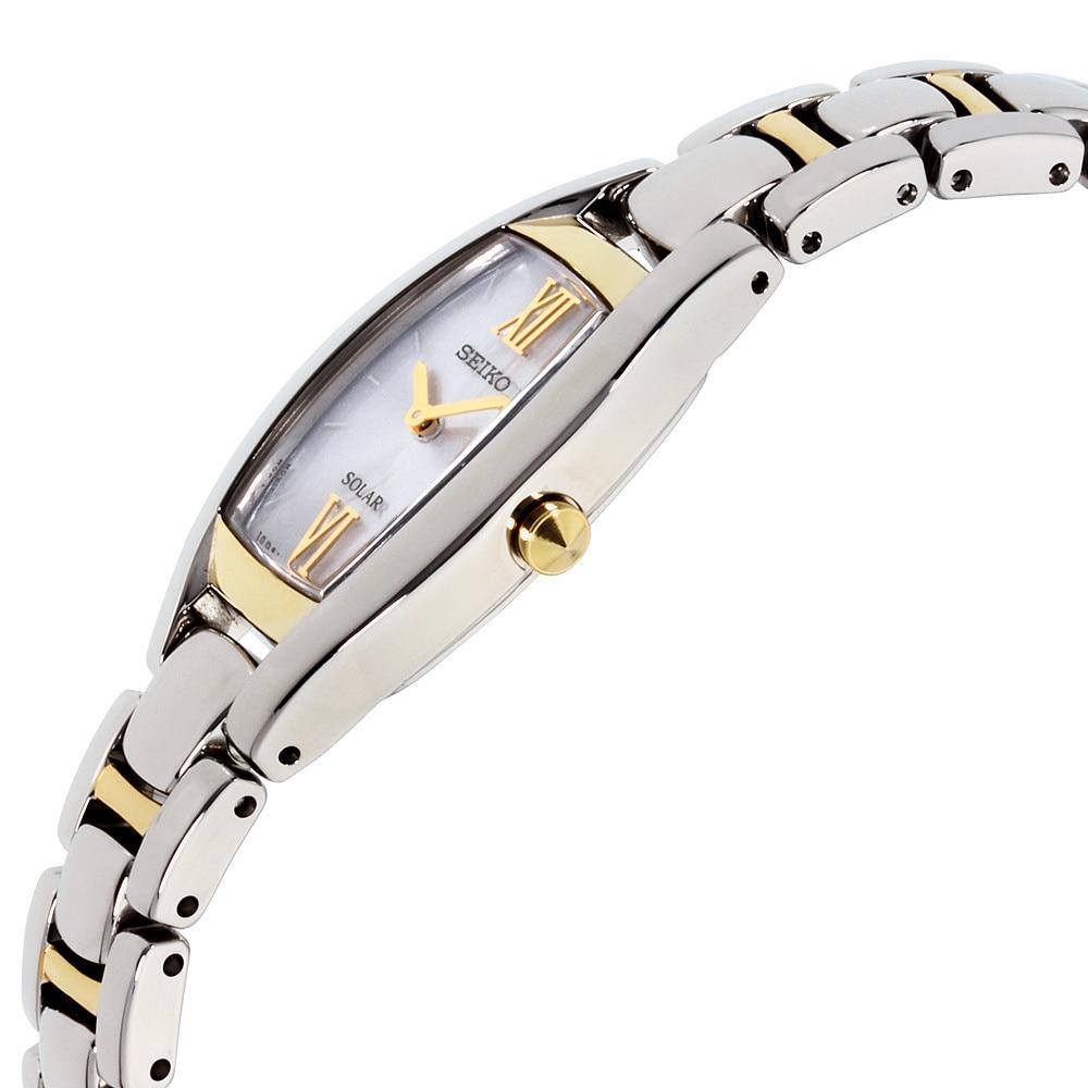 Seiko SUP318 Two Tone Women's Watch with silver dial and stainless steel band, showcasing elegance and functionality.