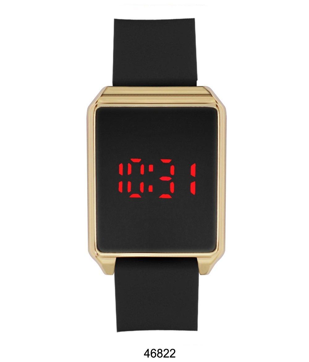 Selma Touch LED Watch featuring a black rubber band and gold alloy case, showcasing a modern and stylish design.