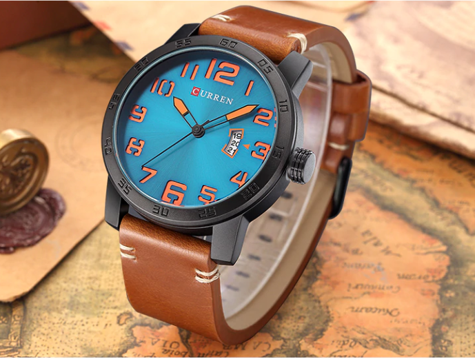 SEEMLY Leather Watch for Men featuring a stylish leather strap, steel back cover, and a large 50 MM dial.