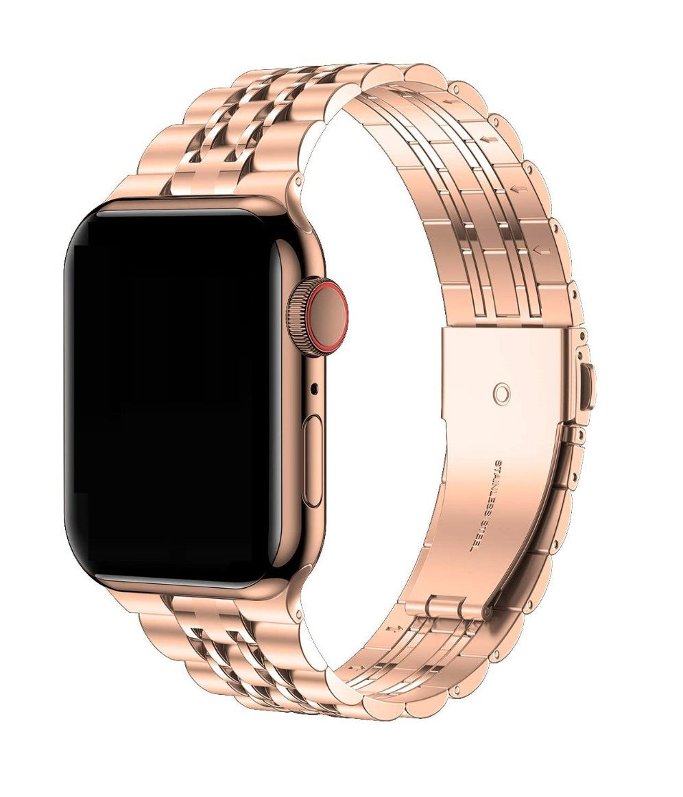 Seven-bead stainless steel solid metal strap for iWatch, showcasing its elegant design and durable construction.