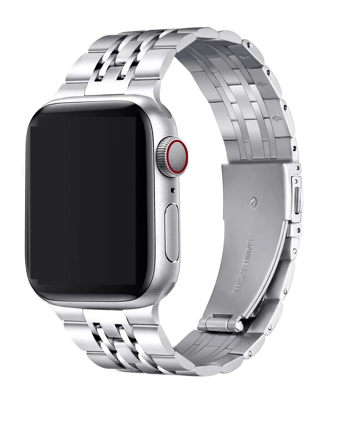 Seven-bead stainless steel solid metal strap for iWatch, showcasing its elegant design and durable construction.