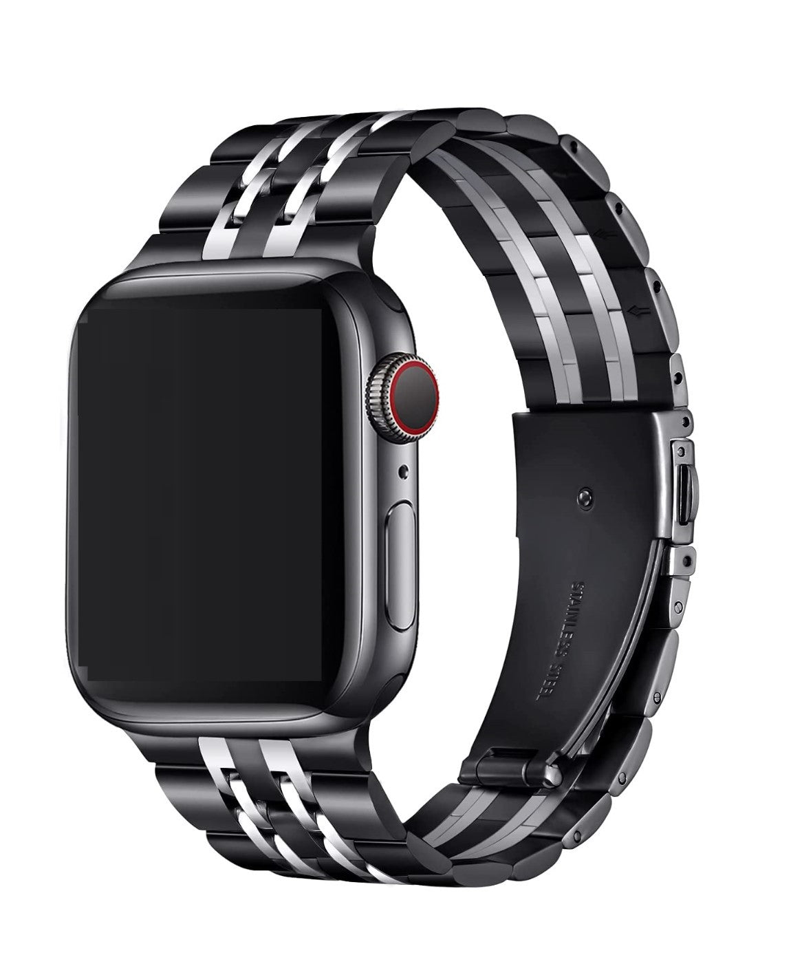 Seven-bead stainless steel solid metal strap for iWatch, showcasing its elegant design and durable construction.