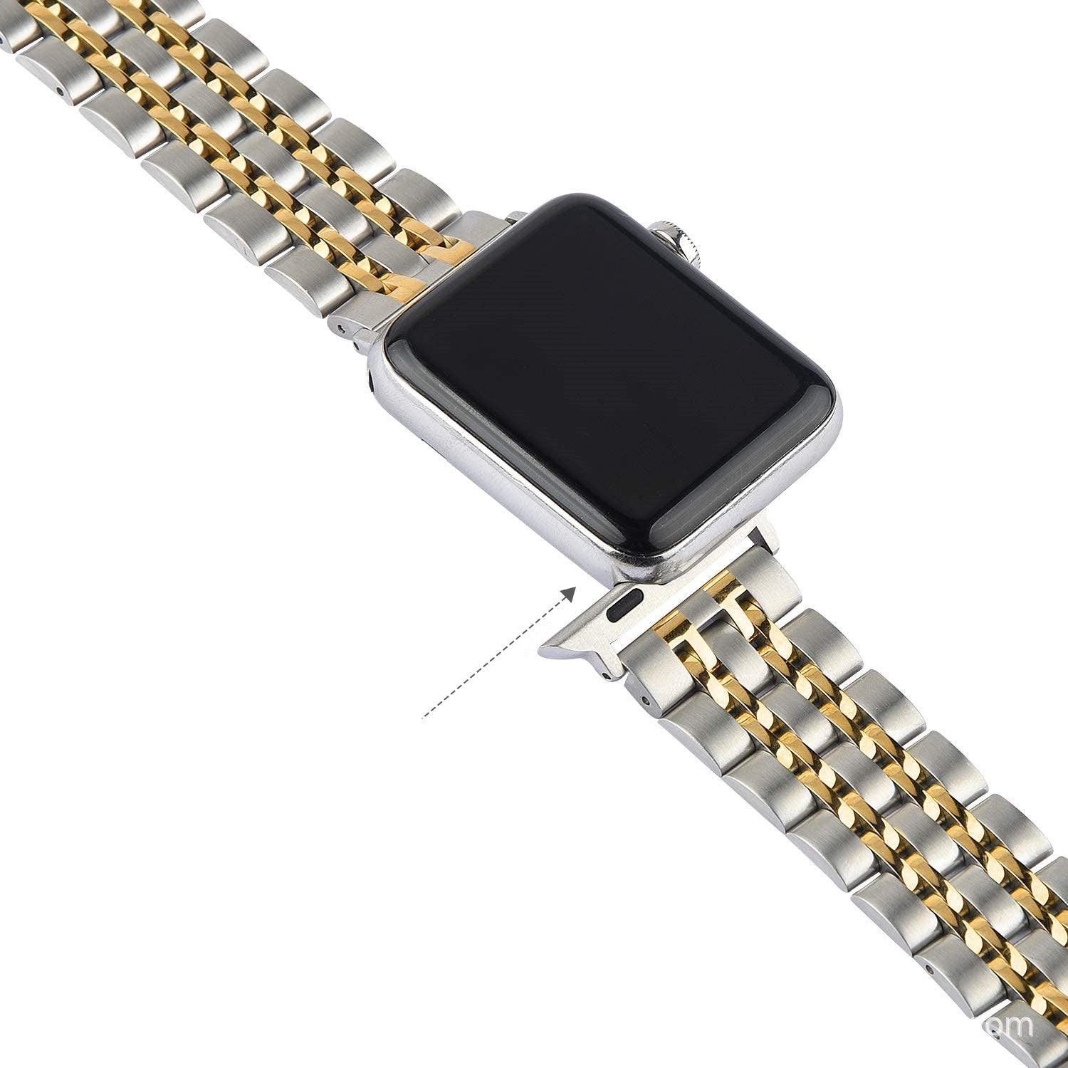 Seven-bead stainless steel solid metal strap for iWatch, showcasing its elegant design and durable construction.