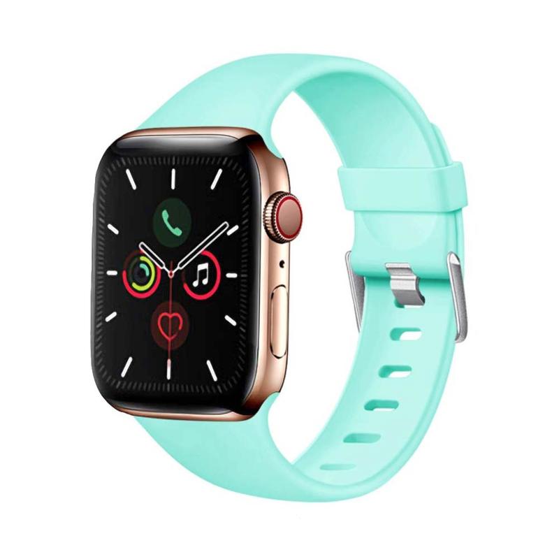 A colorful selection of silicone Apple Watch bands displayed, showcasing various colors and styles.