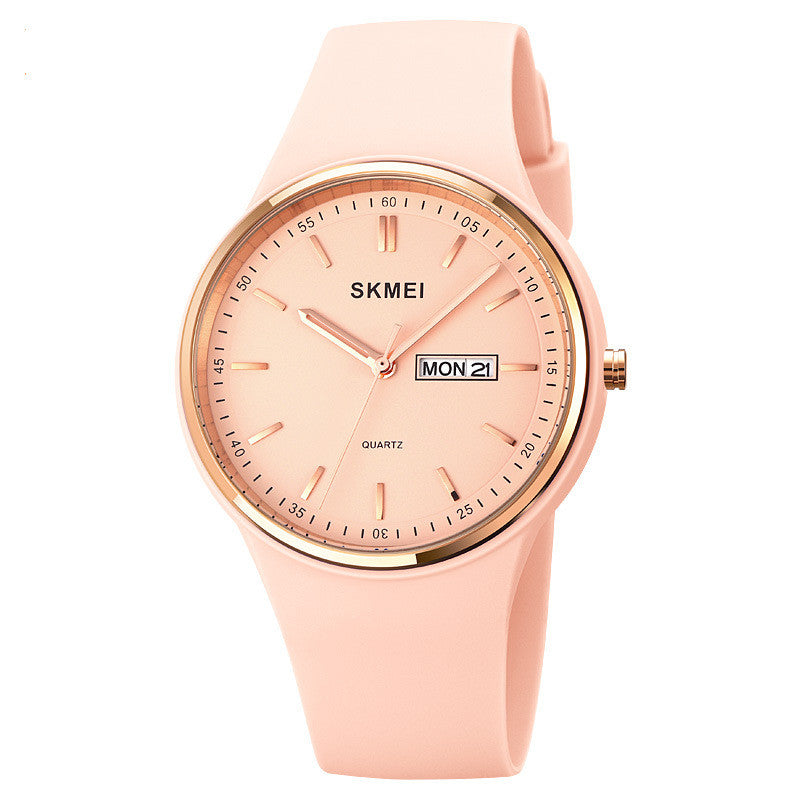 Silicone Quartz Female Student Calendar Watch with a stylish silicone strap and a sleek dial, perfect for casual wear.