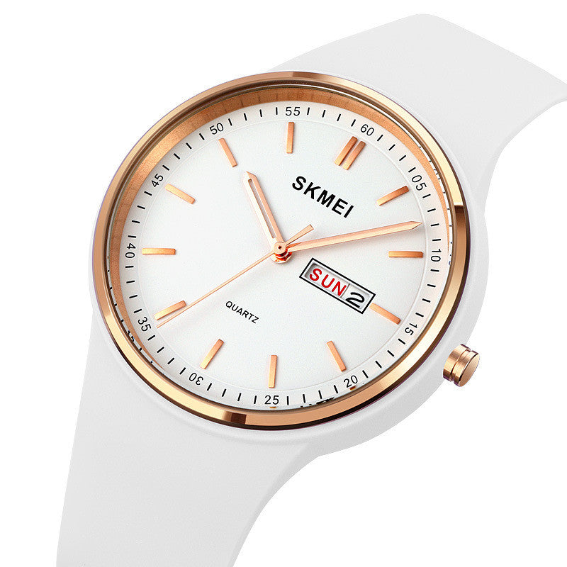 Silicone Quartz Female Student Calendar Watch with a stylish silicone strap and a sleek dial, perfect for casual wear.