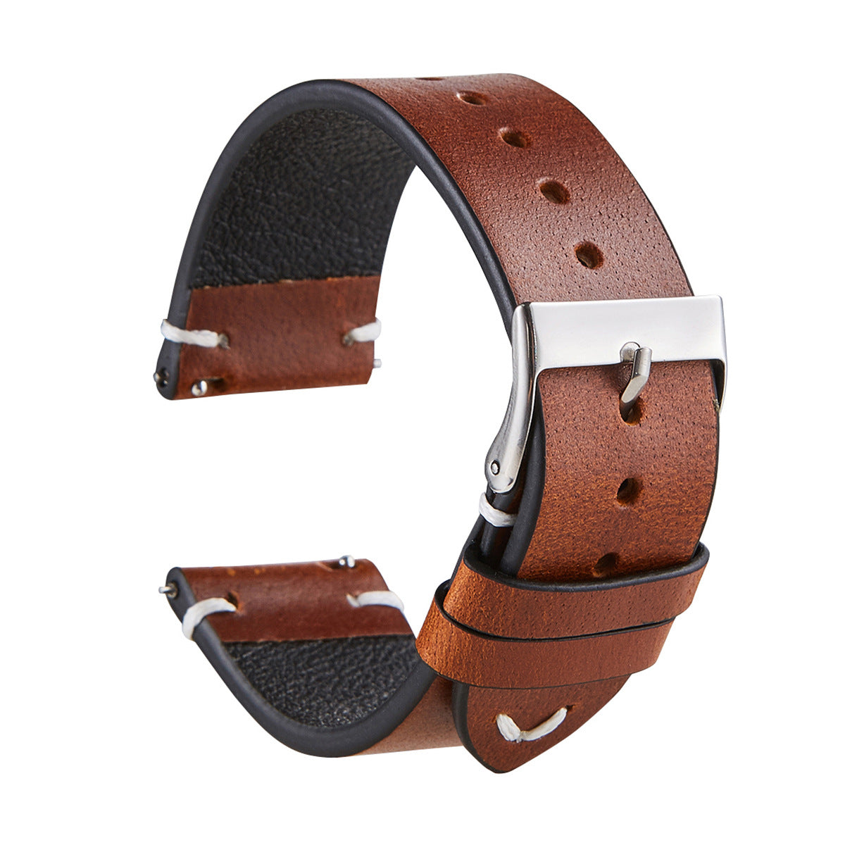 Six-color retro oil wax leather watch strap showcasing its unique discoloration and quick-release design, made from premium Italian cowhide.