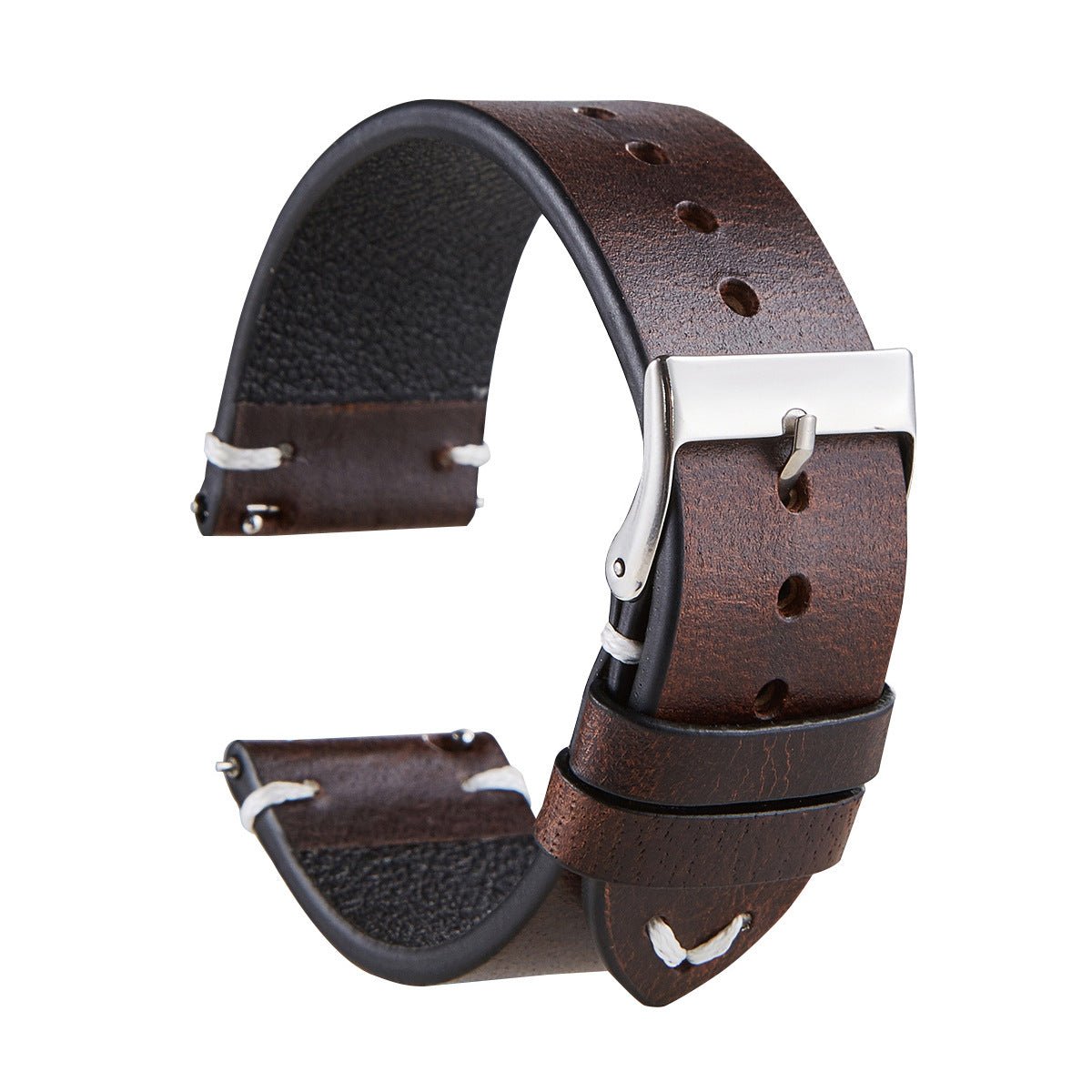 Six-color retro oil wax leather watch strap showcasing its unique discoloration and quick-release design, made from premium Italian cowhide.