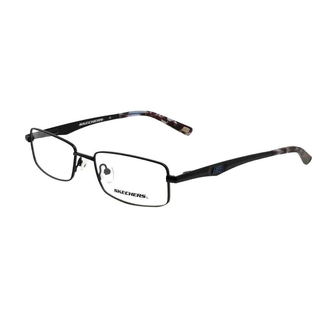 Skechers SE3125-L19 Matte Black Rectangular Men's Metal Eyeglasses displayed with a sleek design and full-rim frame.