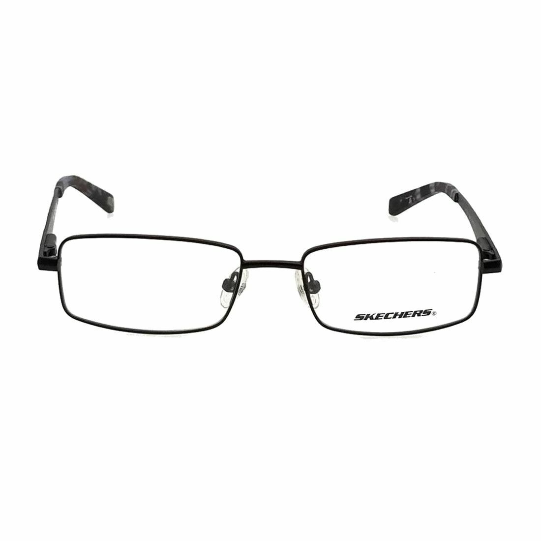 Skechers SE3125-L19 Matte Black Rectangular Men's Metal Eyeglasses displayed with a sleek design and full-rim frame.