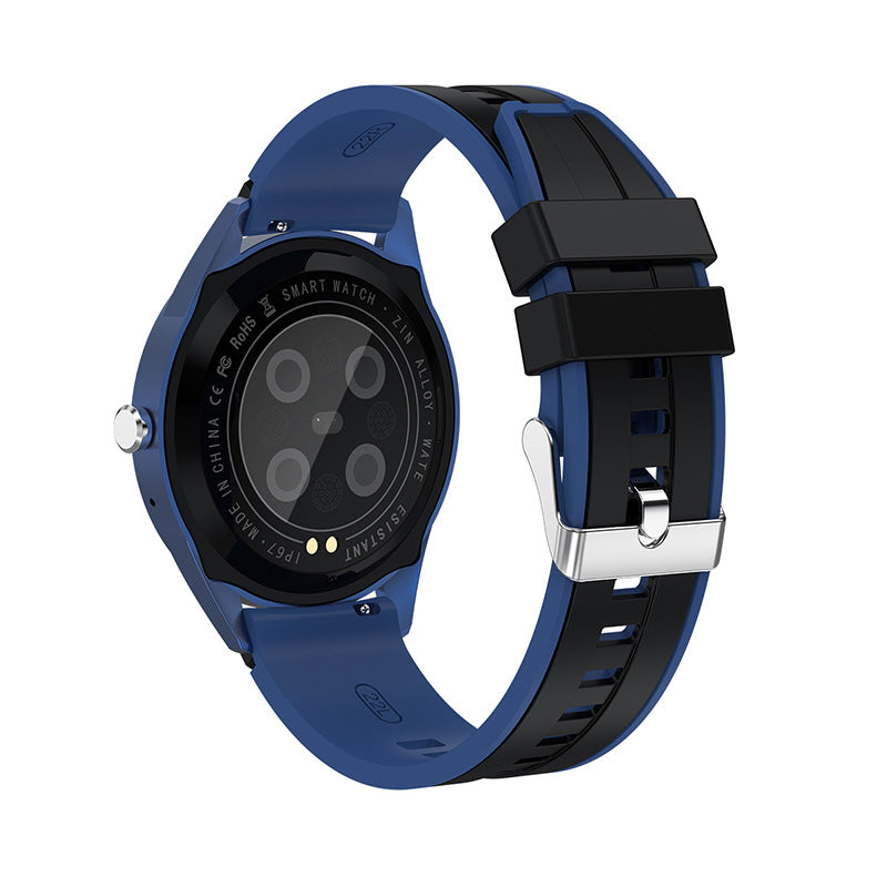 Smart Bracelet in blue color displaying health metrics like heart rate and blood pressure.