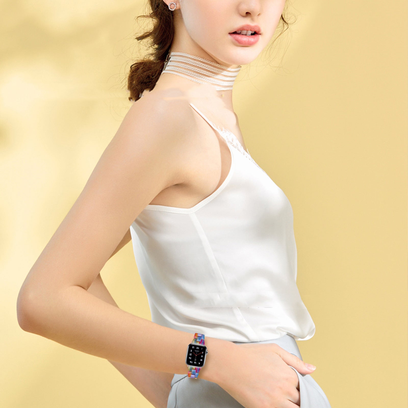 Smart Slim Resin Three Bead Stainless Steel Watch Strap in various sizes, showcasing its elegant design and durable material.