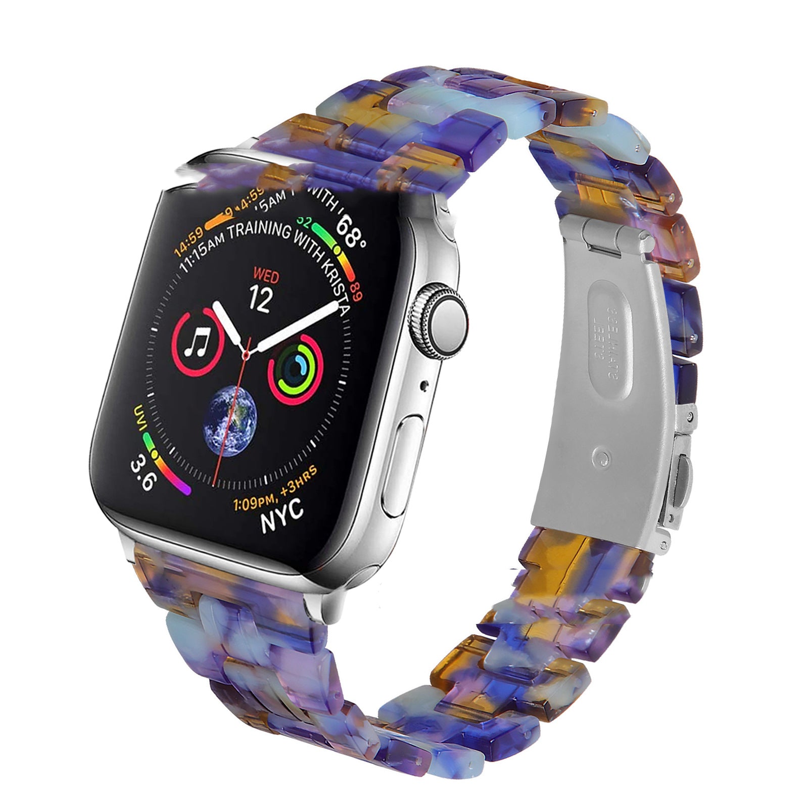 Smart Slim Resin Three Bead Stainless Steel Watch Strap in various sizes, showcasing its elegant design and durable material.