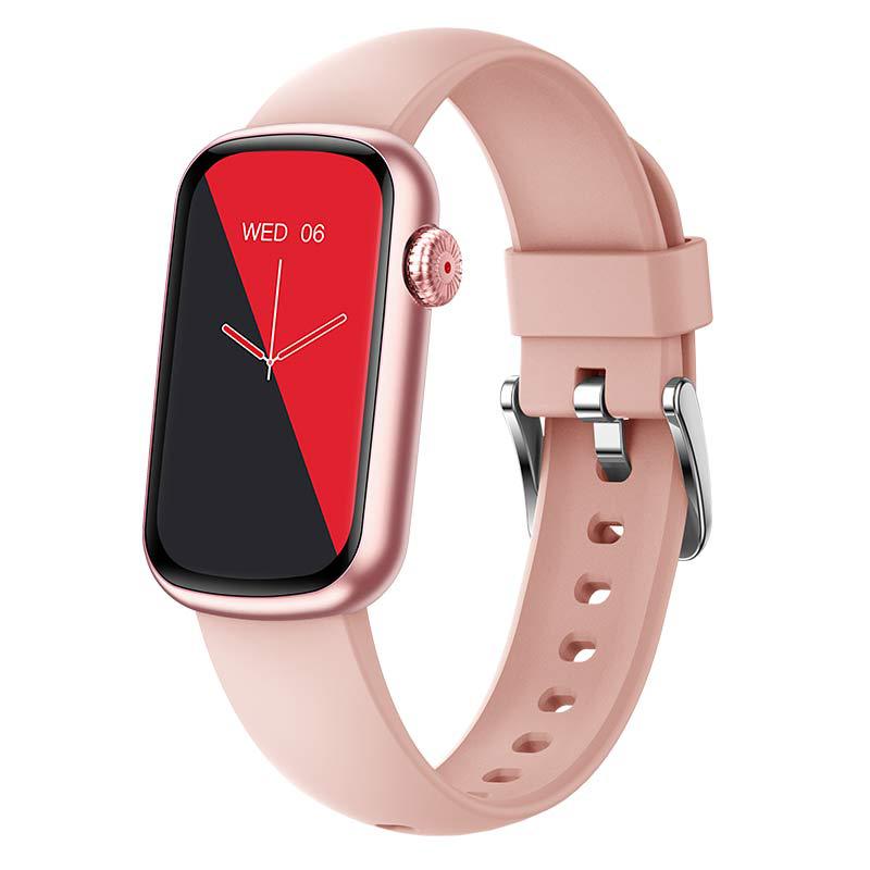 A stylish smart watch designed for women, featuring a decorative stainless steel wristband and a vibrant 1.47-inch TFT display.