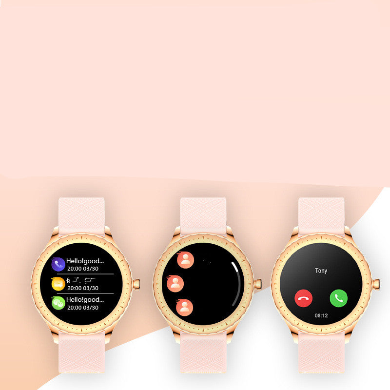 Smart Watch for Women with a round dial, showcasing a sleek design and multifunctional features.