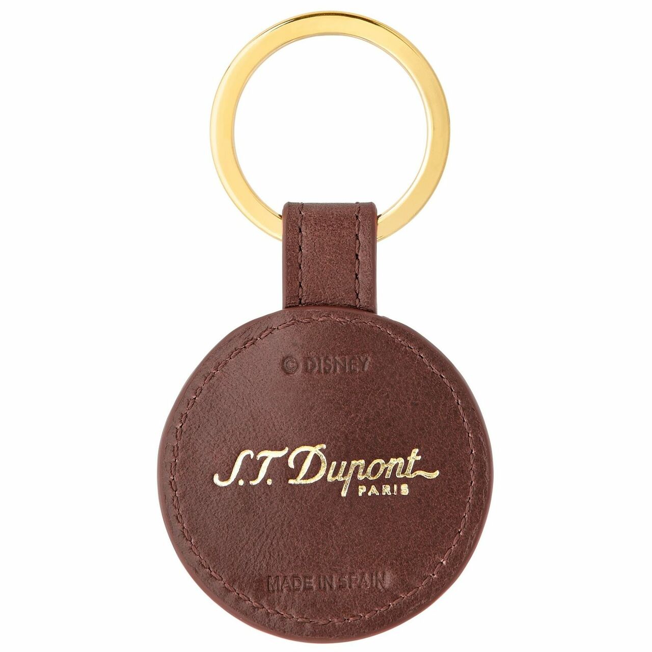 S.T. Dupont Pirates of the Caribbean embossed brown cowhide leather key ring featuring a gold skull and crossbones design.