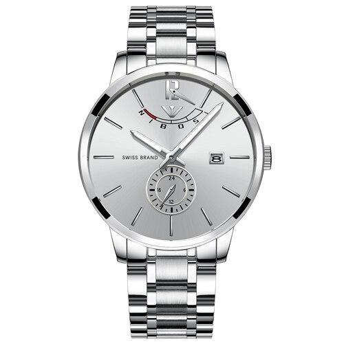 A stylish stainless steel quartz watch for men with a round dial and pin buckle, showcasing its elegant design and durable materials.